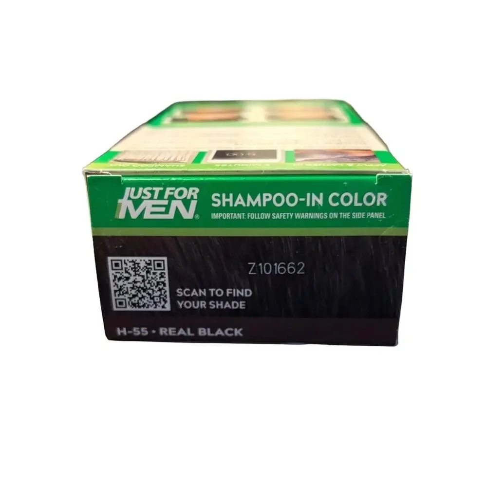 Just For Men Shampoo-In Hair Color H-55 Real Black Gray Coverage 5 Minute Dye